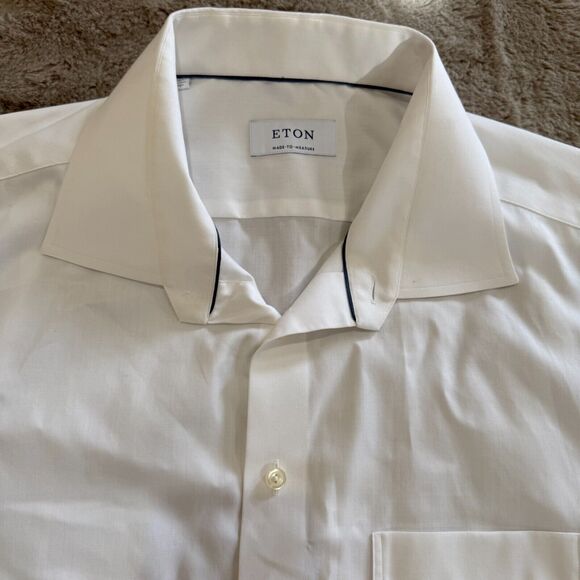 Eton White Made-to-Measure Dress Shirt 100% Cotton Size L/X Career Formal Luxury - Picture 4 of 12